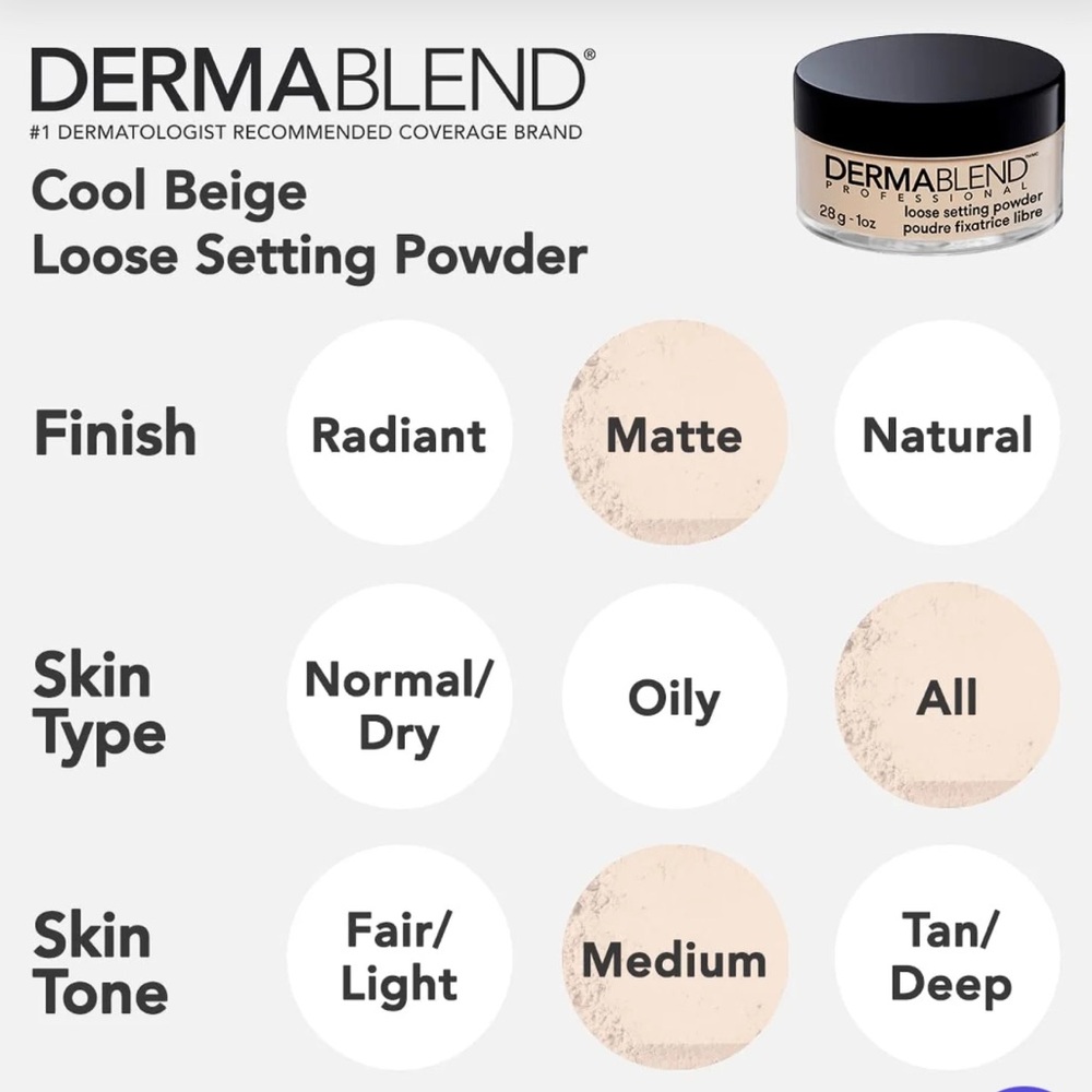 NWT Dermablend Professional Loose Setting Powder in Cool Beige 1 oz (full size) - Picture 2 of 10